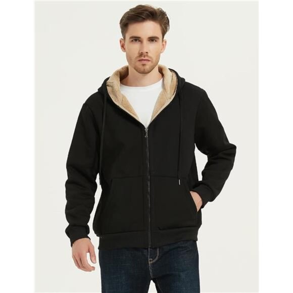 Men's Sherpa Hoodie Jacket Fleece Lined Zip Up Warm Hoodies Sweatshirt Winter - Picture 2 of 7